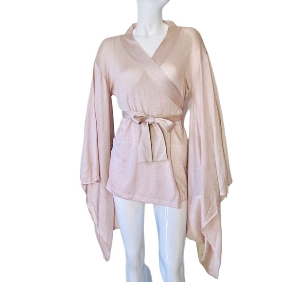 Barbajada milano gold Pink wrap sweater blouse with oversized long sleeves